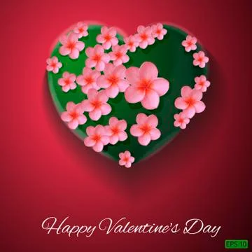 Vector. Red background. Postcard heart. I love you. Flowers. Valentine's day Stock Illustration