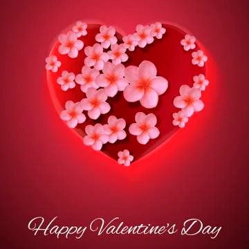 Vector. Red background. Postcard heart. I love you. Flowers. Valentine's day Ilustração Stock