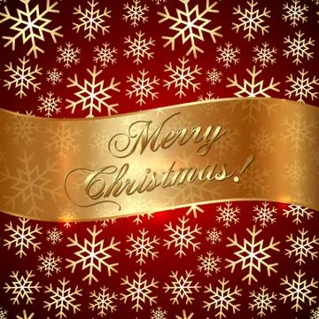 Vector Red Background with Snowflakes and Greeting Stock Illustration