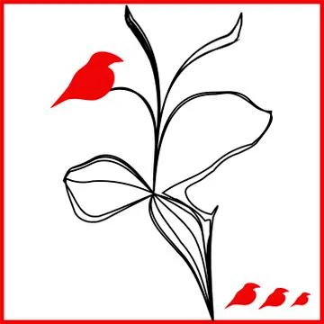 Vector red birds on a black flower illustration Stock Illustration