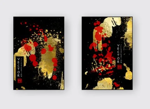 Vector Red, Black and Gold Design Templates for Brochures. Golden Abstract Mo イラスト素材