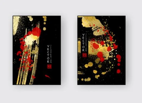 Vector Red, Black and Gold Design Templates for Brochures. Golden Abstract Mo イラスト素材