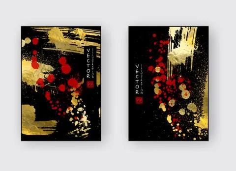 Vector Red, Black and Gold Design Templates for Brochures. Golden Abstract Mo イラスト素材