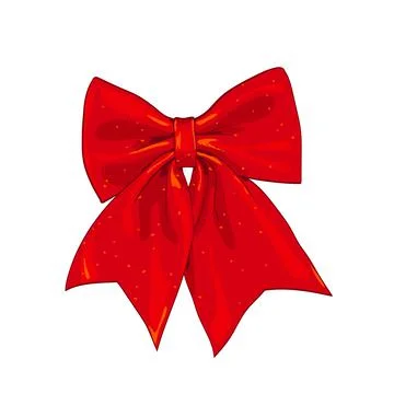 Vector red bow. Shiny satin ribbon on white background. Christmas gift Stock Illustration