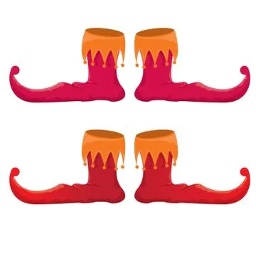 Vector red cartoon christmas elf shoes collection icon isolated on transparent 스톡 일러스트
