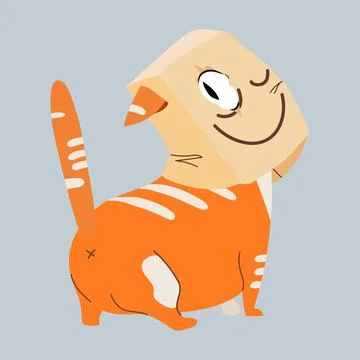 Vector red cat with paper pack on head. Funny playing tabby kitten 스톡 일러스트