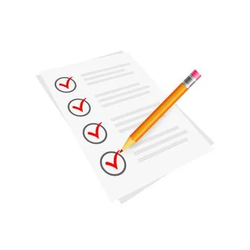 Vector red check mark symbol and icon on checklist with pencil for approved 스톡 일러스트