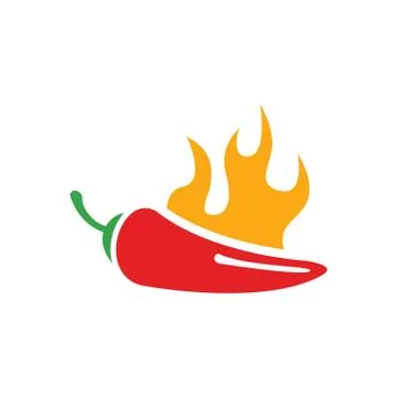 Vector red chilli pepper icon and yellow fire Stock Illustration