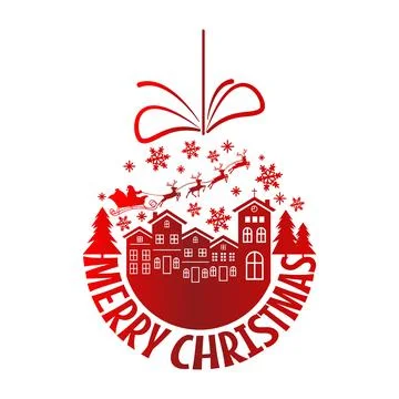 Vector of Red Christmas ball, Merry Christmas Typographic Poster. Stock Illustration