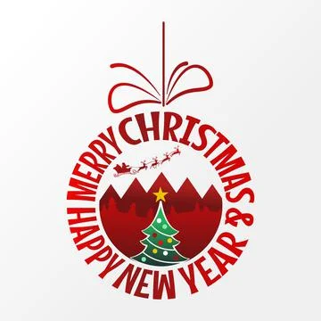 Vector of Red Christmas ball, Merry Christmas Typographic Poster. Stock Illustration