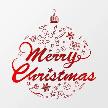 Vector of Red Christmas ball, Merry Christmas Typographic Poster. Stock Illustration