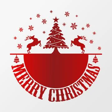 Vector of Red Christmas ball with pine and deers. Stock Illustration