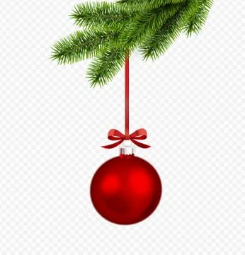 Vector red christmas decoration with pine branch Stock Illustration