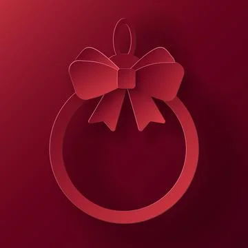 Vector red christmas paper cut 3d ball with bow pendant Stock Illustration