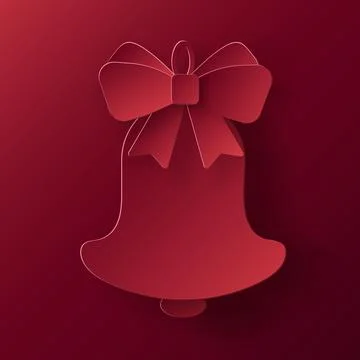 Vector red christmas paper cut 3d bell with bow pendant Stockillustratie