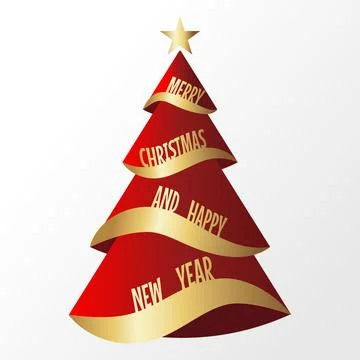 Vector of Red Christmas Tree, Merry Christmas  Poster. Stock Illustration