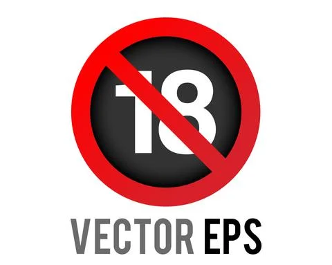 Vector red circle restricted icon with number eighteen and red stroke Stock Illustration