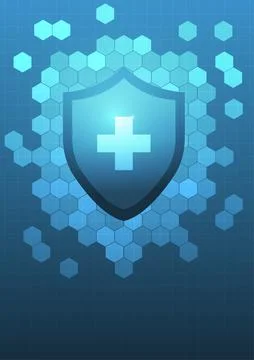 Vector : Red cross logo and shield on blue medical background Stock Illustration