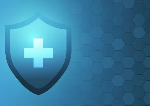 Vector : Red cross logo and shield on blue medical background Stock Illustration