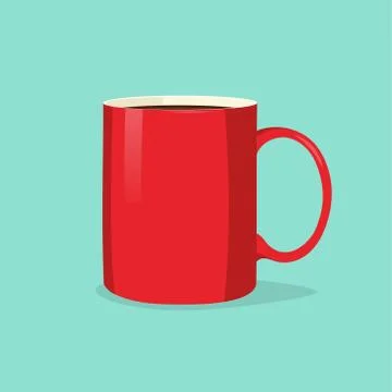 Vector red cup or mug of coffee or tea isolated on the blue backgroun Stock Illustration