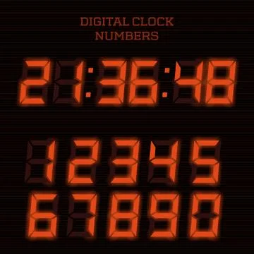 Vector red digital clock numbers. - Illustration Illustrazione stock