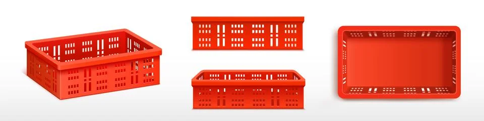 Vector red empty plastic crate front and side view Stock Illustration