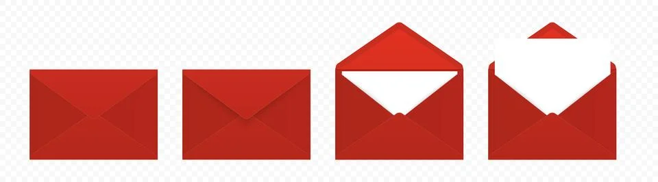Vector Red Envelopes with Blank Letter. Folded, Unfolded Isolated Envelope Set Stock Illustration