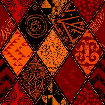 Vector red ethnic tribal pattern. Seamless art image. 库存插图