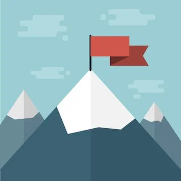 Vector red flag on mountain top Stock Illustration