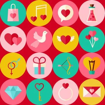 Vector Red Flat Valentine Day Seamless Pattern with Circles 스톡 일러스트