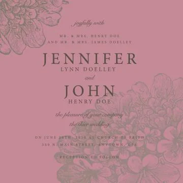 Vector red floral background and wedding invite Иллюстрация