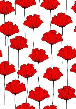 Vector Red Flowers Seamless Pattern. Red Poppy. Modern flat Vector Illustrati Stock Illustration