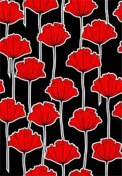 Vector Red Flowers Seamless Pattern. Red Poppy. Modern flat Vector Illustrati Stock Illustration