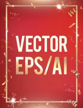 Vector red gradient party celebration background, gold confetti, border Stock Illustration