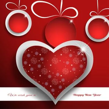 Vector red gradient poster to Happy New Year holiday with group of red Christ Stock Illustration