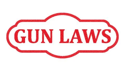 Vector red grunge rubber stamp GUN LAWS on a white background. esp Stock Illustration