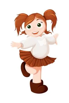Vector red-haired girl is dance and smiling. Ginger schoolgirl vector Stock Illustration