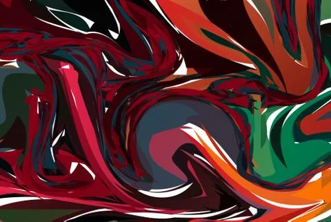 Vector Red Hand drawn artwork on water marble texture. Liquid paint pattern.  Illustrazione stock