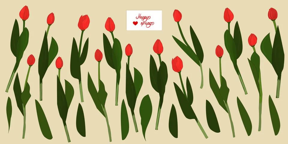 Vector red Happy Spring lettering text on the white card. Isolated separated  Stock Illustration