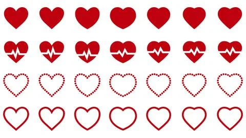 Vector red heart icons set. Different type and style red heart icon shape i.. Stock Illustration