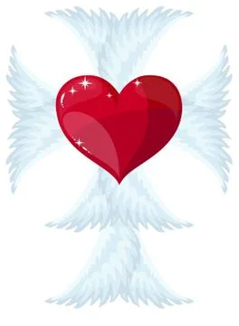 Vector red heart with wings. Stock Illustration