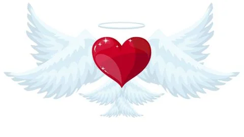 Vector red heart with wings. Stock Illustration