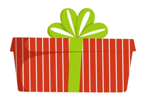 Vector red horizontal gift box with bow and ribbons. New Year's, Christmas an Stock Illustration