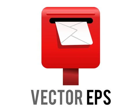 Vector red Japan public mailbox, postbox, letterbox icon with white letter or Stock Illustration