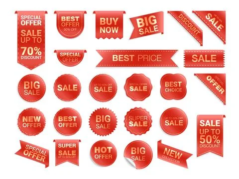 Vector red labels isolated on white background. Sale promotion, website stick Stock-Illustration
