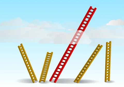 Vector : Red ladder with cloud with business concept Stock Illustration