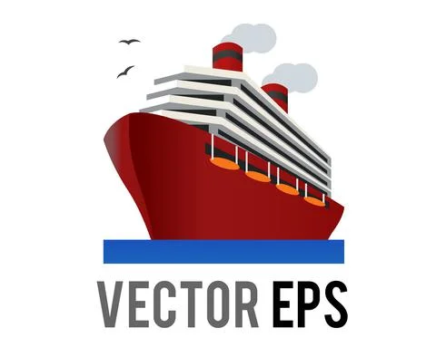 Vector red large ship icon, transport of people or cargo across ocean Stock Illustration