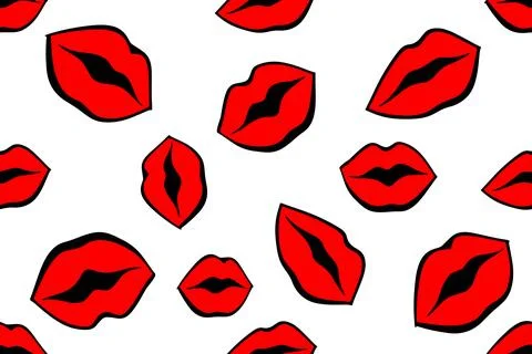 Vector red lips seamless pattern. Female hand drawn mouth icon. Wallpaper Stock Illustration