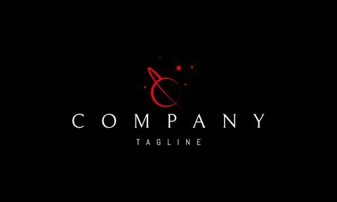 A vector red logo with an abstract image of a planet with an orbit against a Stock Illustration