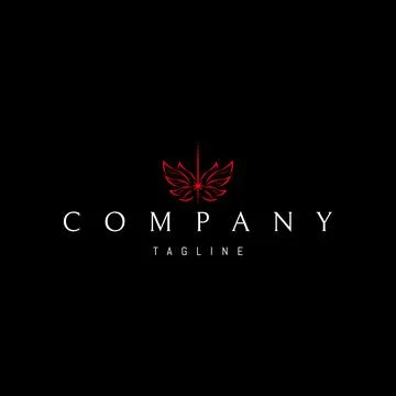 A vector red logo with an abstract image of wings made of leaves with a star in Stock Illustration